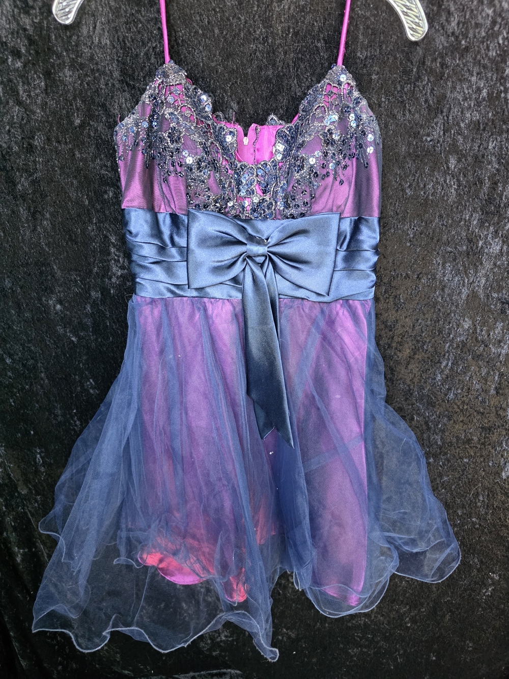 Masquerade Purple and Navy Girls' Party Dress with Bow Accent